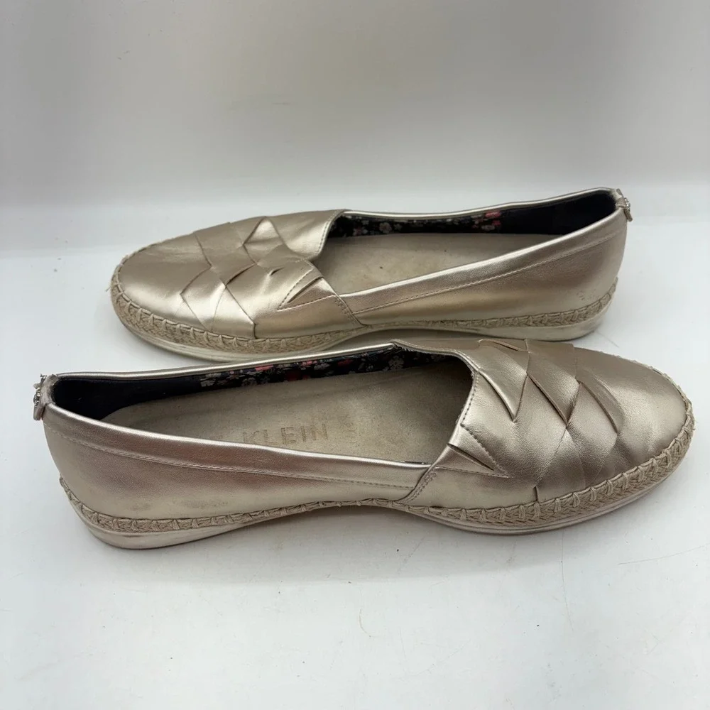 Anne Klein I Flex Zasha Espadrille Loafers Gold Metallic Woven‎ Size 9.5
